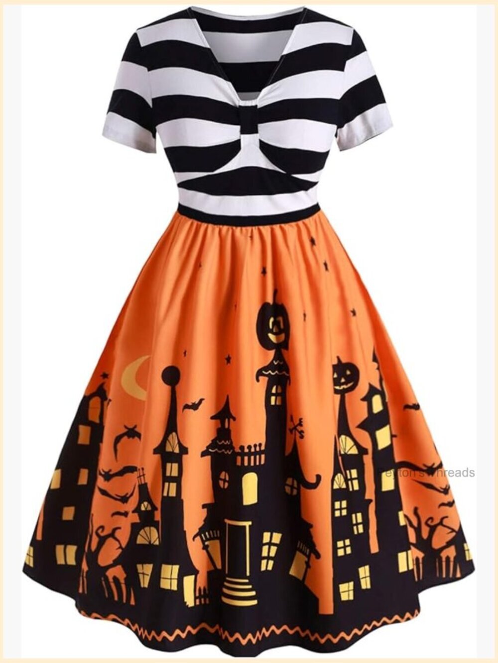 Vintage Bat Print Plus Size A-Line Halloween Costume Dress